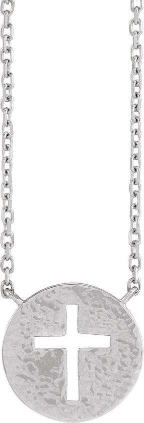Platinum Pierced Cross Disc Necklace