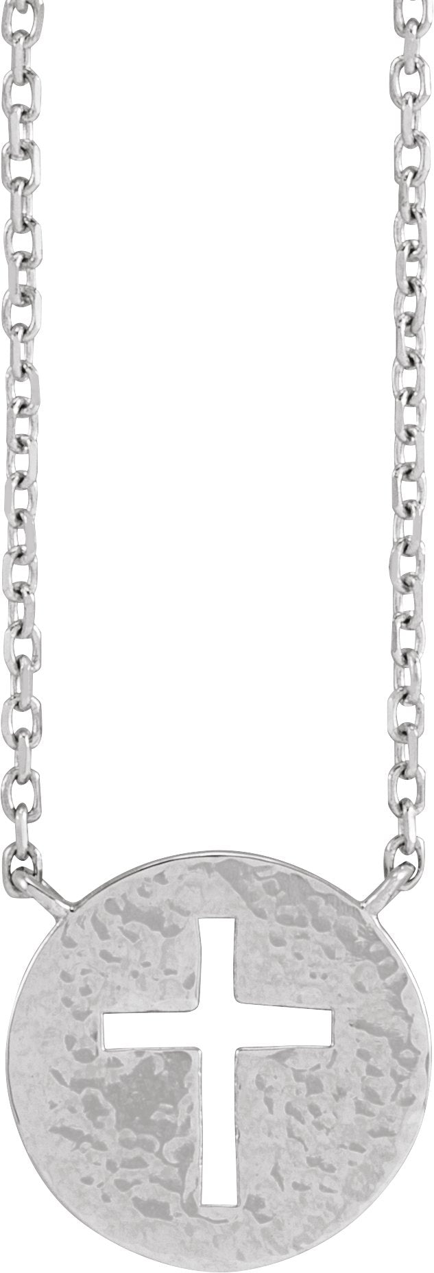 Platinum Pierced Cross Disc Necklace