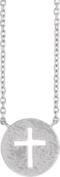 Platinum Pierced Cross Disc Necklace