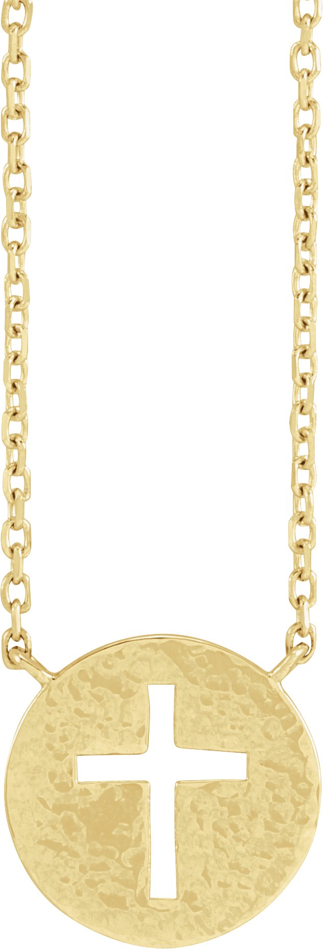 14K Gold Pierced Cross Disc Necklace - Yellow Gold