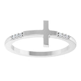 14K Gold Round Natural Diamond Stackable Sideways Cross Ring - White Gold - view 8