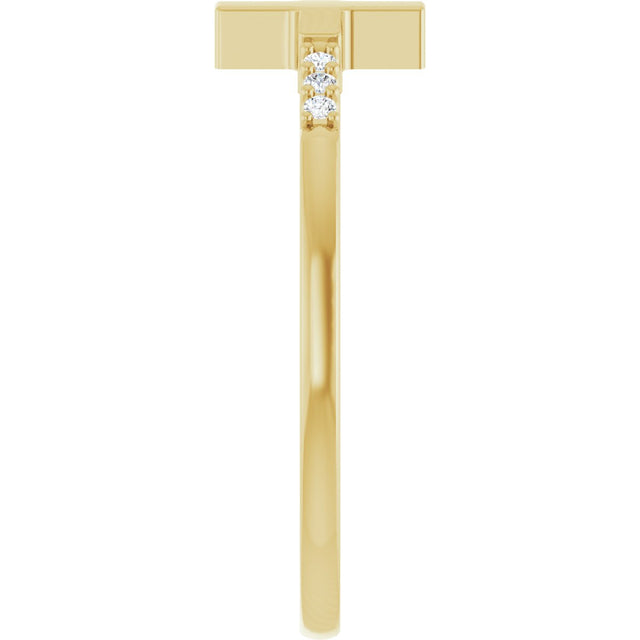 14K Gold Round Natural Diamond Stackable Sideways Cross Ring - Yellow Gold - view 9