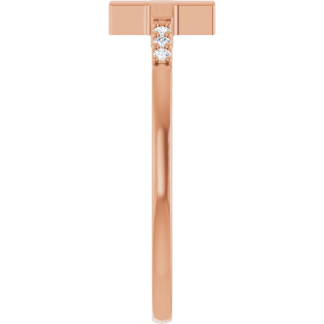 14K Gold Round Natural Diamond Stackable Sideways Cross Ring - Rose Gold - view 9