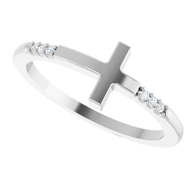 Platinum Round Natural Diamond Stackable Sideways Cross Ring - view 10
