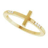 14K Gold Round Natural Diamond Stackable Sideways Cross Ring - Yellow Gold - view 10
