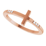 14K Gold Round Natural Diamond Stackable Sideways Cross Ring - Rose Gold - view 10