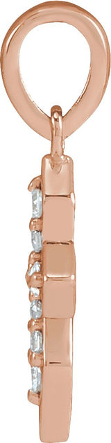 14K Gold Round Natural Diamond Petite Cross Necklace or Pendant II - Rose Gold - view 4