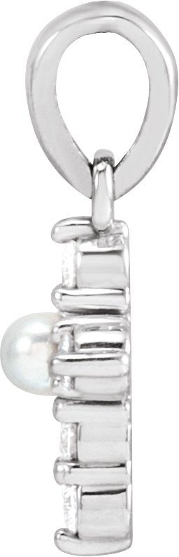 Platinum Cultured White Seed Pearl & Natural Diamond Pearl Cross Necklace or Pendant - view 2
