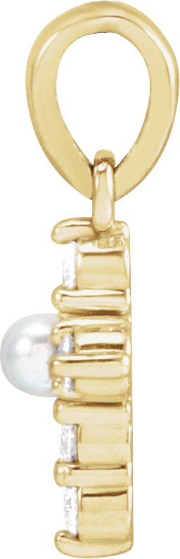 14K Gold Cultured White Seed Pearl & Natural Diamond Pearl Cross Necklace or Pendant - Yellow Gold - view 2