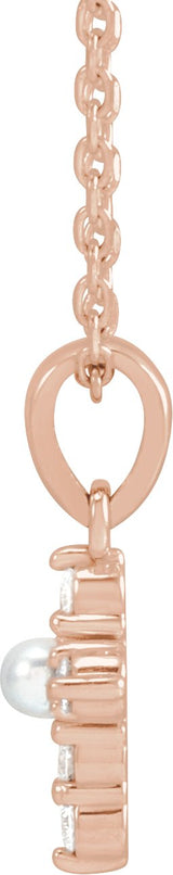14K Gold Cultured White Seed Pearl & Natural Diamond Pearl Cross Necklace or Pendant - Rose Gold - view 2