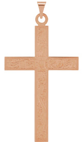 14K Gold Floral Cross Necklace or Pendant - Rose Gold