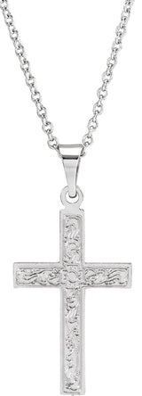 14K Gold Floral Cross Necklace or Pendant - White Gold