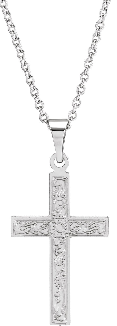 14K Gold Floral Cross Necklace or Pendant - White Gold