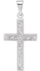 14K Gold Floral Cross Necklace or Pendant - White Gold