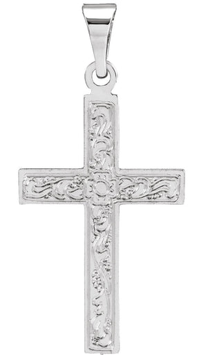 14K Gold Floral Cross Necklace or Pendant - White Gold