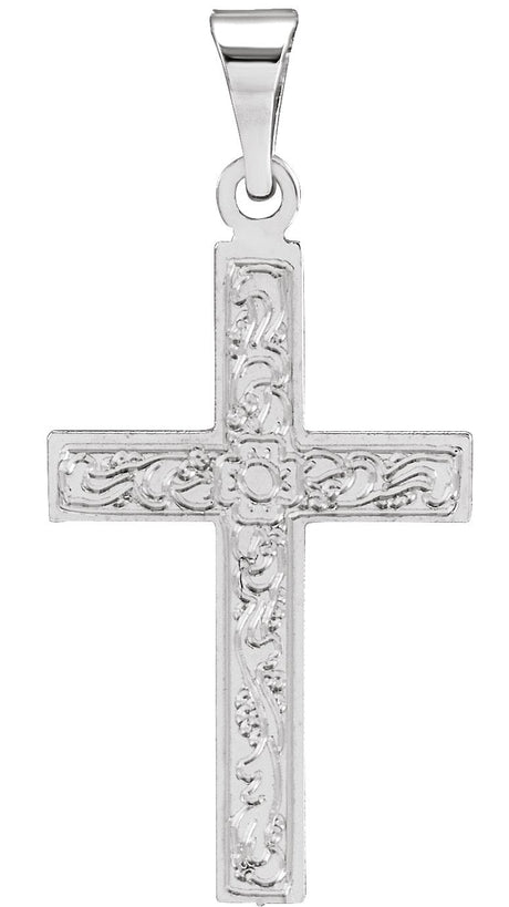 14K Gold Floral Cross Necklace or Pendant - White Gold