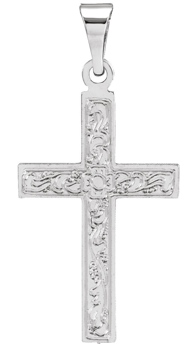 14K Gold Floral Cross Necklace or Pendant - White Gold