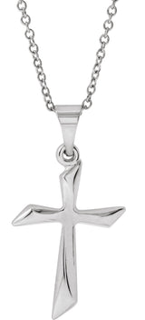 14K Gold Hollow Cross Necklace or Pendant - White Gold