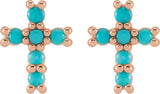 14K Gold Round Natural Turquoise Cross Earrings - Rose Gold - view 8