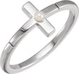 Platinum Cultured White Akoya Pearl Pearl Sideways Cross Ring