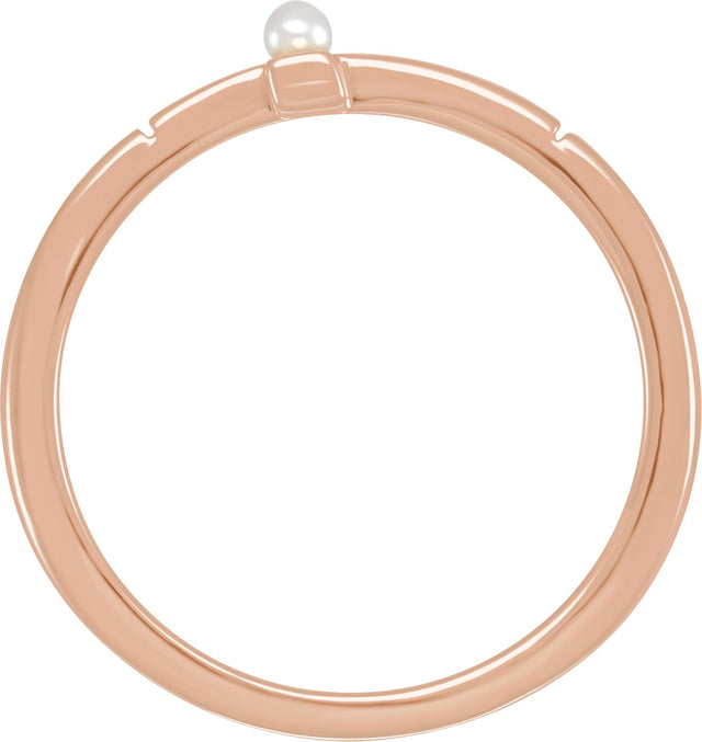 14K Gold Cultured White Akoya Pearl Pearl Sideways Cross Ring - Rose Gold - view 2