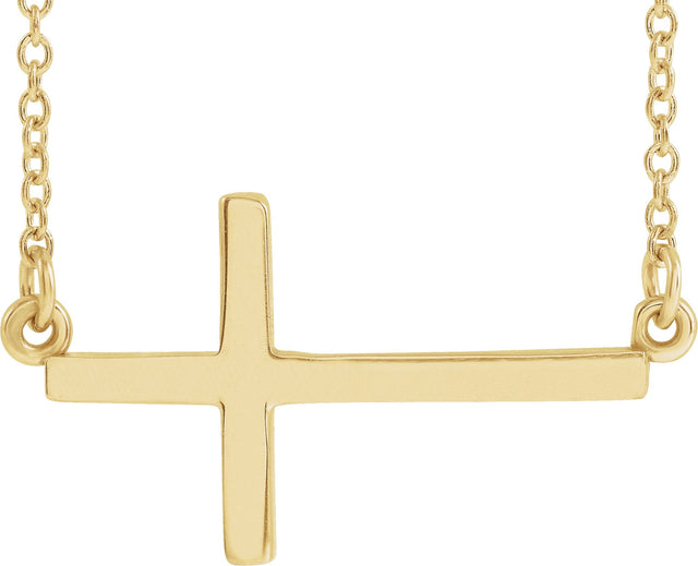 14K Gold Sideways Cross Necklace – 12x5.9mm - Yellow Gold
