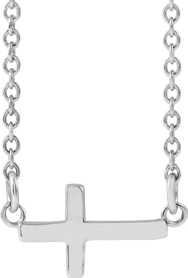 14K Gold Sideways Cross Necklace – 12x5.9mm - White Gold - view 4
