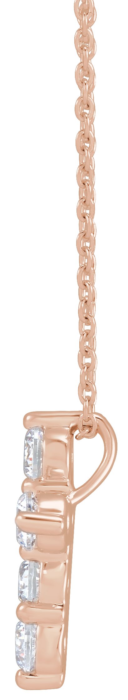14K Gold Round Lab-Grown Diamond Cross Necklace - Rose Gold - view 4