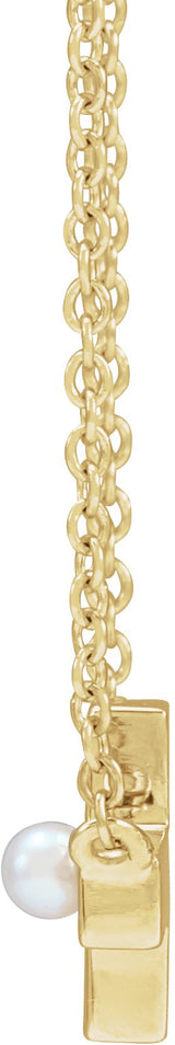 14K Gold Cultured White Seed Pearl Pearl Sideways Cross Necklace - Yellow Gold - view 2