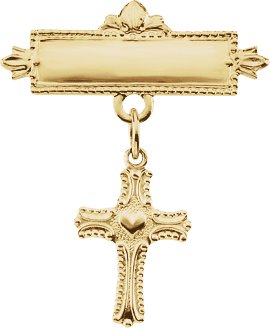 14K Gold Cross Baptismal Pin – 23.5x22.5mm