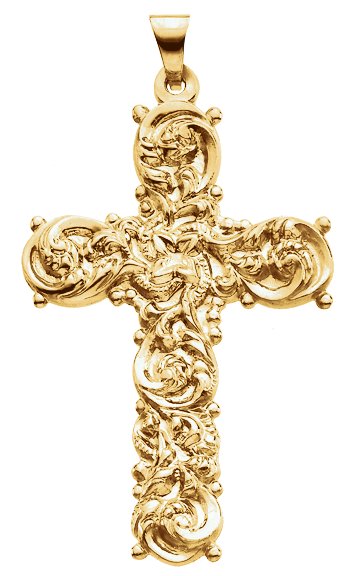 14K Gold Sculptural Cross Pendant – 43x26.5mm