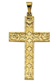 14K Gold Floral-Inspired Cross Pendant – 37x20mm