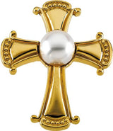 14K Gold Cultured White Akoya Pearl Pearl Cross Pendant