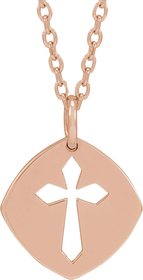 14K Gold Pierced Cross Necklace or Pendant - Rose Gold