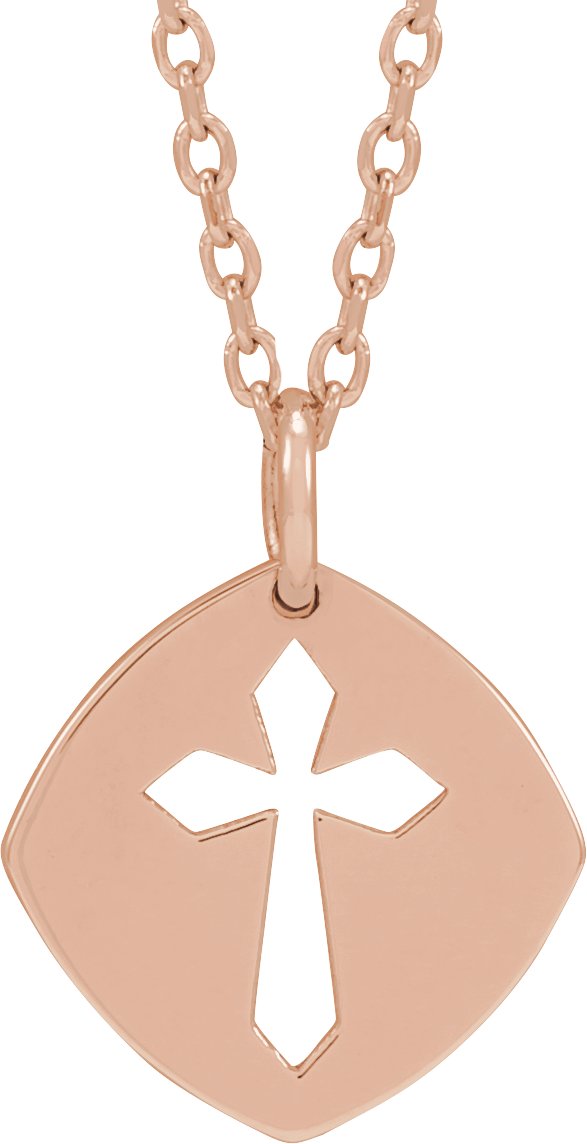 14K Gold Pierced Cross Necklace or Pendant - Rose Gold