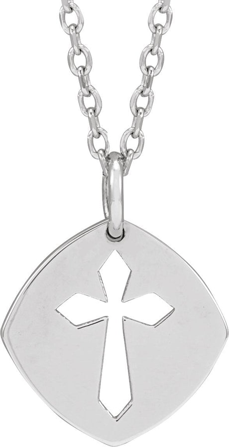 14K Gold Pierced Cross Necklace or Pendant - White Gold