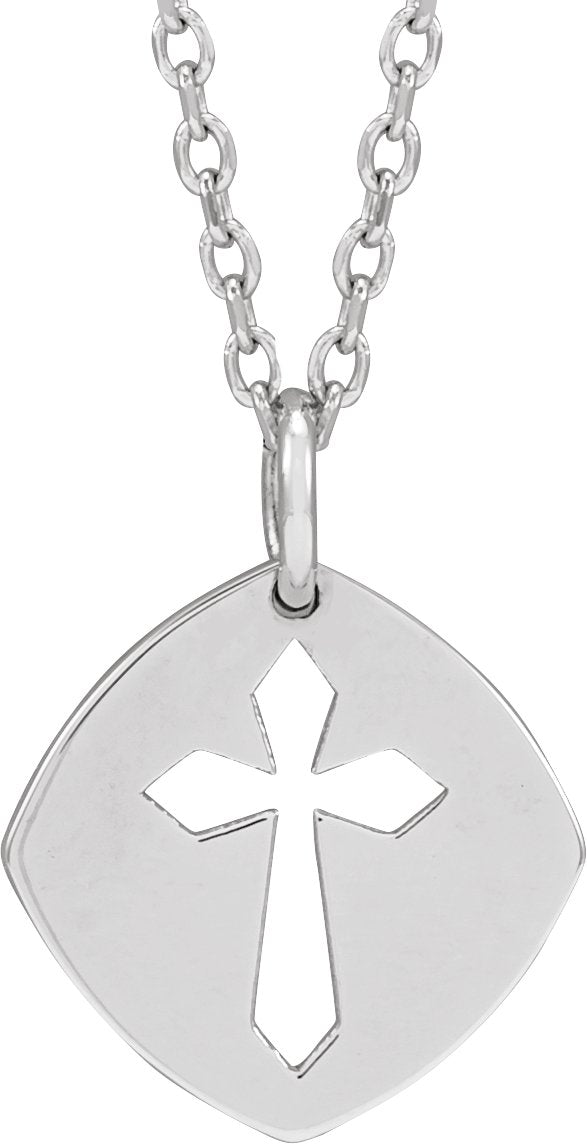 14K Gold Pierced Cross Necklace or Pendant - White Gold