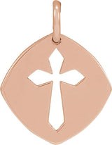 14K Gold Pierced Cross Necklace or Pendant - Rose Gold
