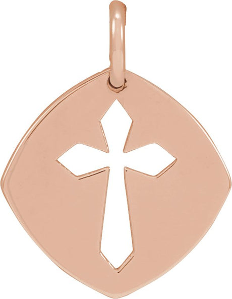 14K Gold Pierced Cross Necklace or Pendant - Rose Gold