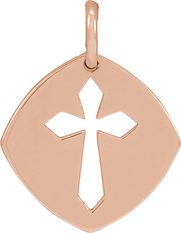 14K Gold Pierced Cross Necklace or Pendant - Rose Gold