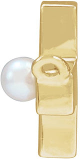 14K Gold Cultured White Seed Pearl Pearl Sideways Cross Necklace - Yellow Gold - view 2
