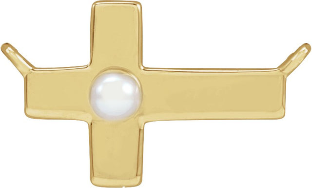 14K Gold Cultured White Seed Pearl Pearl Sideways Cross Necklace - Yellow Gold