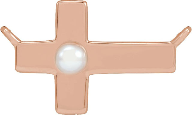 14K Gold Cultured White Seed Pearl Pearl Sideways Cross Necklace - Rose Gold