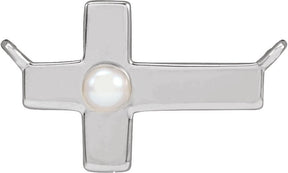 Platinum Cultured White Seed Pearl Pearl Sideways Cross Necklace