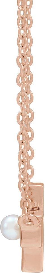 14K Gold Cultured White Seed Pearl Pearl Sideways Cross Necklace - Rose Gold - view 2
