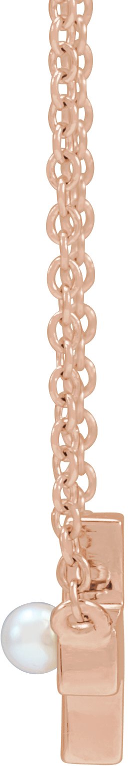 14K Gold Cultured White Seed Pearl Pearl Sideways Cross Necklace - Rose Gold - view 2