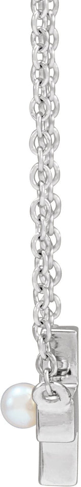 Platinum Cultured White Seed Pearl Pearl Sideways Cross Necklace - view 2