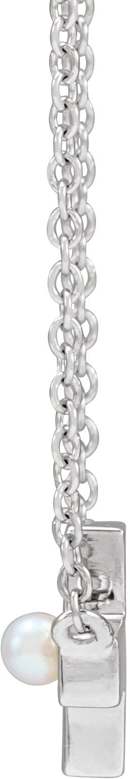 Platinum Cultured White Seed Pearl Pearl Sideways Cross Necklace - view 2