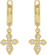 14K Gold Round Natural Diamond Cross Hoop Earrings - Yellow Gold - view 4