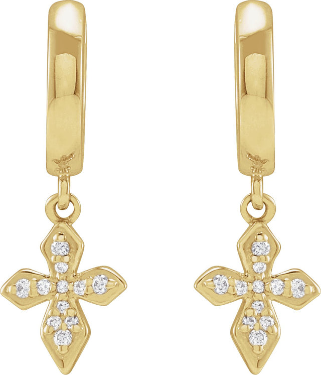 14K Gold Round Natural Diamond Cross Hoop Earrings - Yellow Gold - view 4
